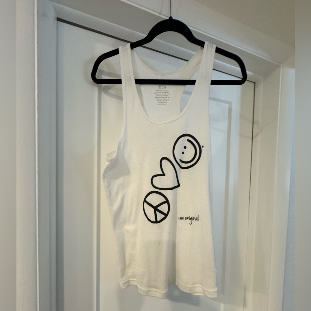 Peace Love World. Large white tank